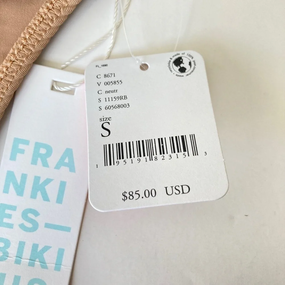 NWT Frankies Bikinis Jenna Ribbed Neutral High Waisted Bikini Bottoms Sz S